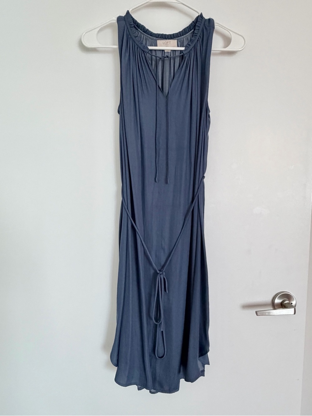 LOFT Sleeveless Drawstring Midi Dress in Slate Blue